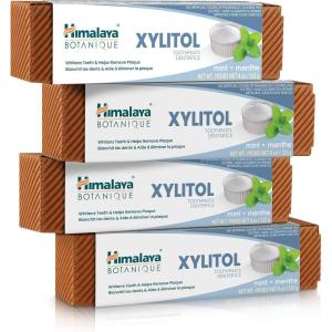 Himalaya Botanique Xylitol Toothpaste, Mint Flavor – Fluoride Free Toothpaste to Whiten Teeth, Fight Plaque and for Fresh Breath – Vegan, Gluten Free, No Artificial Flavors or Colors, 4 oz(4 Ounce (Pack of 4))