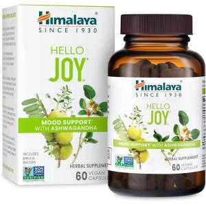 Himalaya Hello Joy Herbal Supplement, with Ashwagandha, Amla, Bacopa, Holy Basil/Tulsi, Positive Outlook, Supports Motivation, Stress Relief, Balanced Cortisol, Non-GMO, Vegan, 60 Capsules