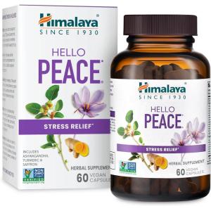 Himalaya Hello Peace – Herbal Stress Relief Supplement with Ashwagandha and Turmeric for Normal Cortisol and Adrenal Support – Vegan, Non-GMO, Gluten Free, 60 Capsules