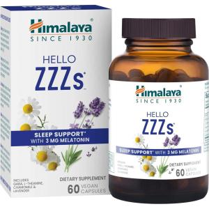 Himalaya Hello ZZZs, 60 Day Supply – Herbal Sleep Supplement with Melatonin, GABA, L-Theanine, Lavender, Chamomile and Lemon Balm – Vegan, Non-GMO, Gluten Free, 60 Capsules