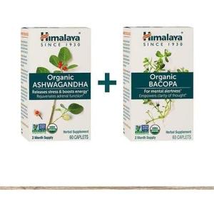 Himalaya Organic Ashwagandha + Organic Bacopa Brain Booster Kit, Ashwagandha 670 mg for Energy Boost & Stress Relief + Bacopa 750mg Nootropic Brain Booster for Mental Focus, Memory and Clarity