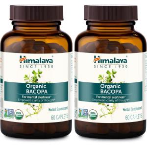 Himalaya Organic Bacopa – Bacopa Monnieri Herbal Brain Supplements for Memory and Focus Support – USDA Organic, Vegan, Non-GMO, Gluten Free, 750 mg, 30 Caplets(60 Count (Pack of 2))