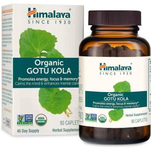 Himalaya Organic Gotu Kola, 45 Day Supply – Herbal Nootropic Supplement with Adaptogens for Energy, Focus, Memory, and Calming Relaxation – Vegan, Non-GMO, Gluten Free, 650 mg, 90 Caplets