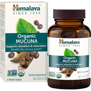 Himalaya Organic Mucuna Pruriens, 60 Day Supply – Herbal Supplement for Calming Relaxation from Tension and Promoting Brain Function – Vegan, Non-GMO, Gluten Free, 600 mg, 60 Caplets(60 Count (Pack of 1))