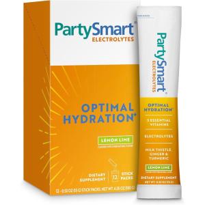 Himalaya PartySmart Lemon Lime Electrolytes Powder Packets, 12 Count, Support Hydration, Rehydrate with Sodium & Potassium, Vitamin C & more, Antioxidant Recovery Blend Milk Thistle, Ginger & Turmeric