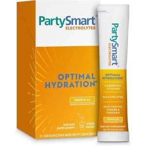 Himalaya PartySmart Tropical Electrolytes Powder Packets, 12 Count, Supports Hydration, Rehydrate with Sodium & Potassium, Vitamin C & More, Antioxidant Recovery Blend Milk Thistle, Ginger & Turmeric