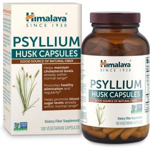 Himalaya Psyllium Husk Capsules – Daily Fiber Supplement for Supporting Digestive Health and Regularity – Vegan, Non-GMO, Sugar Free, Gluten Free, 180 Capsules