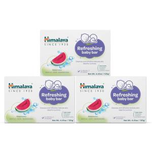 Himalaya Refreshing Baby Bar, Gentle Herbal Cleanser for Baby’s Delicate Skin, Soothes and Hydrates, No Post-Bath Dryness, Adds Freshness, Clinically Studied, 4.41 oz (125g) 3 Pack