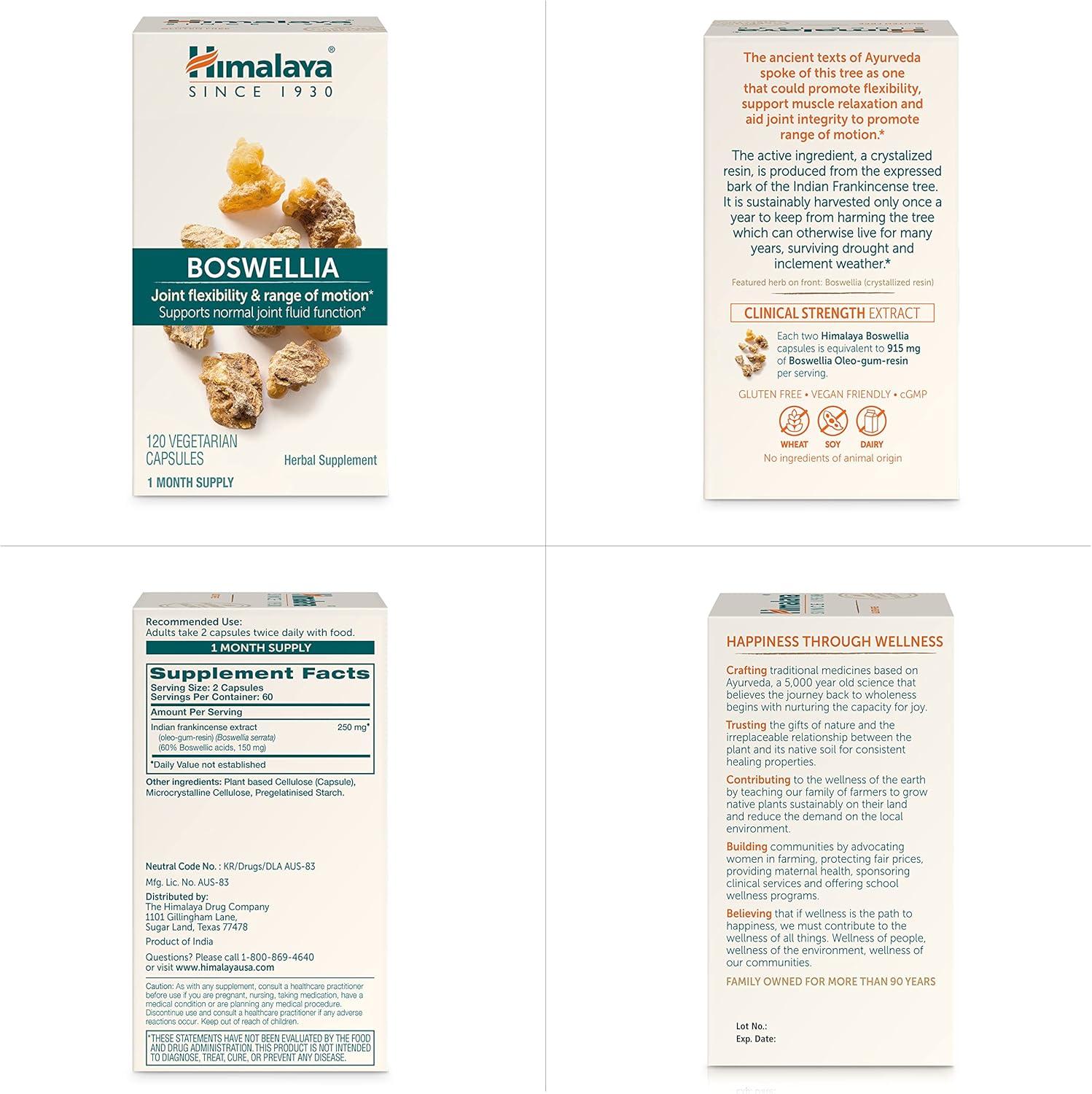 image:imageHimalaya Boswellia Joint Support for Mobility and Flexibility Promotes Tissue Preservation 250 mg 240 Capsules120 Count Pack of 1