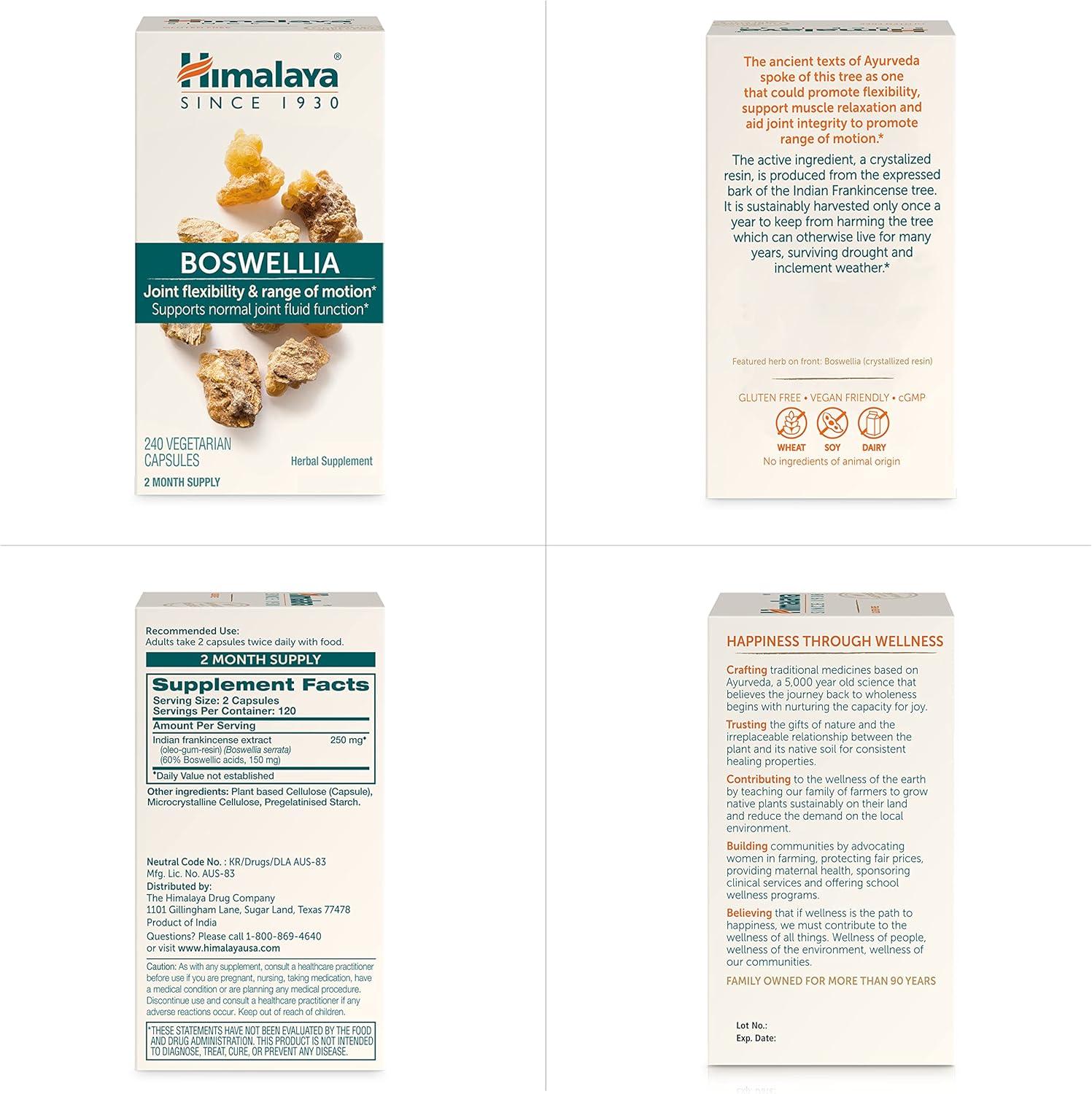 image:imageHimalaya Boswellia Joint Support for Mobility and Flexibility Promotes Tissue Preservation 250 mg 240 Capsules240 Count Pack of 1