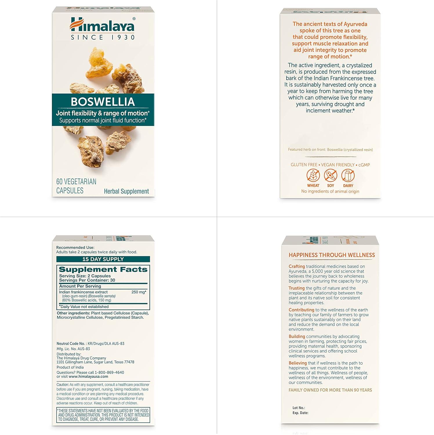 image:imageHimalaya Boswellia Joint Support for Mobility and Flexibility Promotes Tissue Preservation 250 mg 240 Capsules60 Count Pack of 1