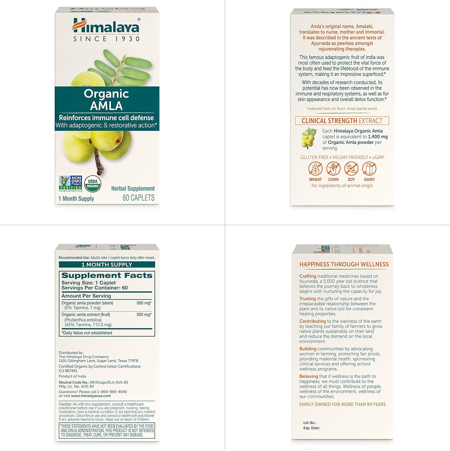image:imageHimalaya Organic Amla Herbal Immune Support Supplement with Adaptogen and Antioxidant USDA Organic Vegan NonGMO Gluten Free 600 mg 60 Caplets60 Count Pack of 2