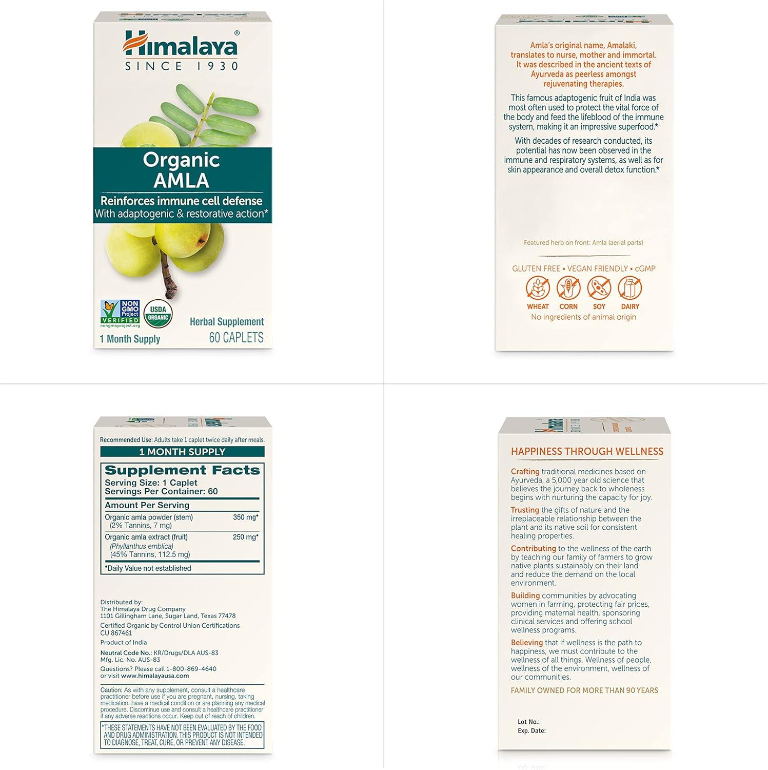 image:imageHimalaya Organic Amla Herbal Immune Support Supplement with Adaptogen and Antioxidant USDA Organic Vegan NonGMO Gluten Free 600 mg 60 Caplets60 Count Pack of 1