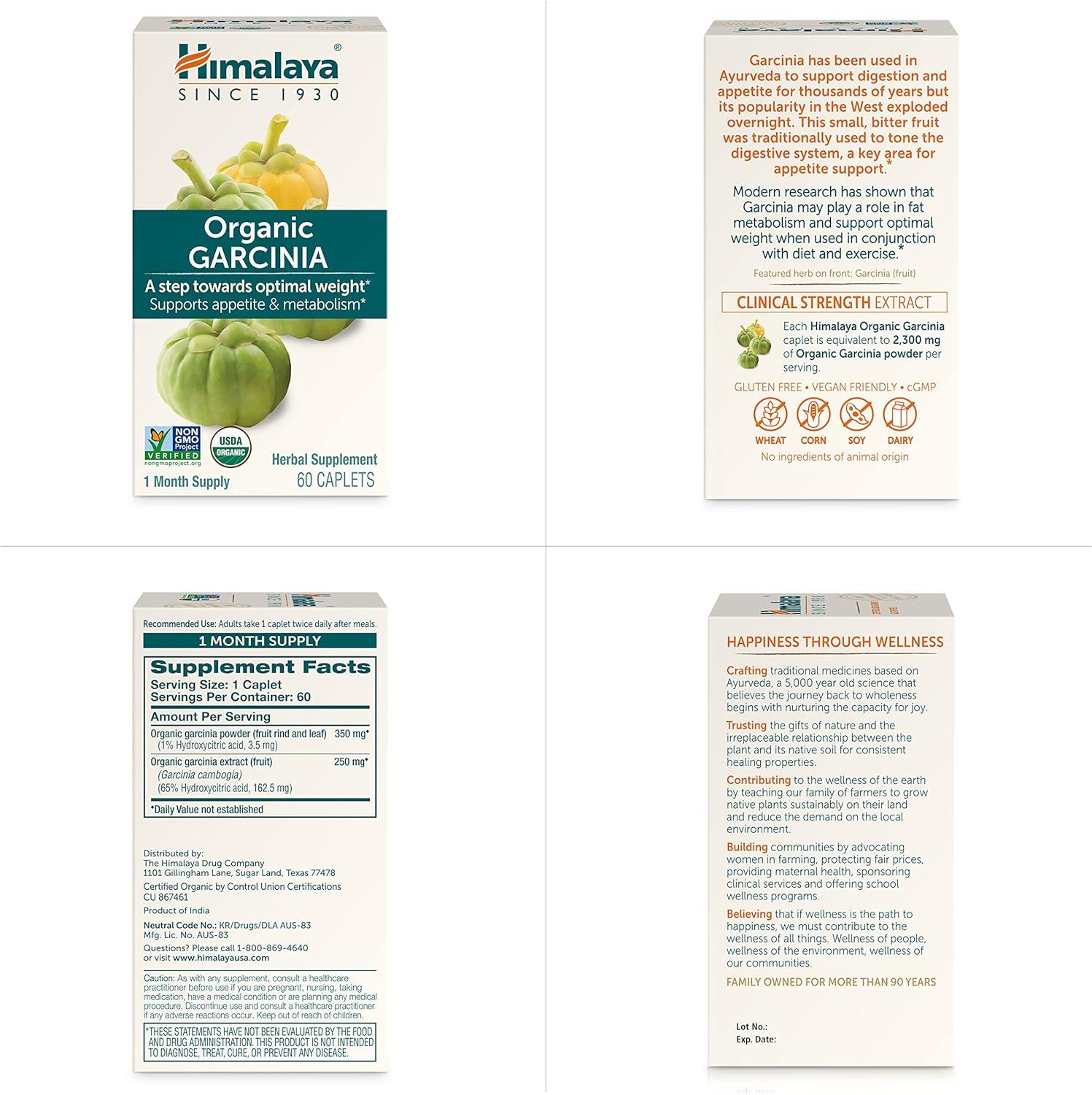 image:imageHimalaya Organic Garcinia Cambogia Herbal Supplement Appetite Support Lipid Metabolism Weight Support USDA Organic NonGMO Vegan 600 mg 120 PlantBased Caplets60 Count Pack of 2