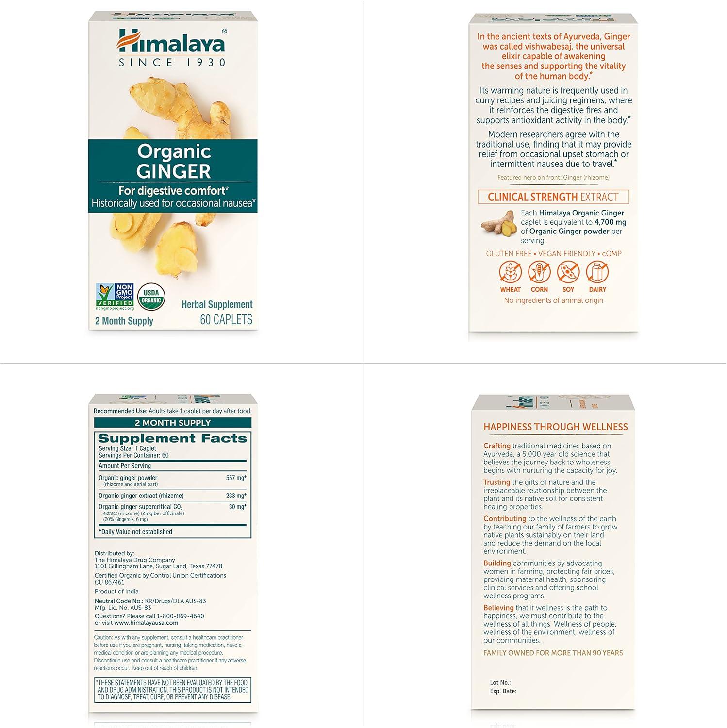 image:imageHimalaya Organic Ginger 60 Day Supply Digestive Health Supplement for Nausea Upset Stomach Relief and Occasional Bloating and Heartburn USDA Organic Vegan NonGMO Gluten Free 60 Caplets
