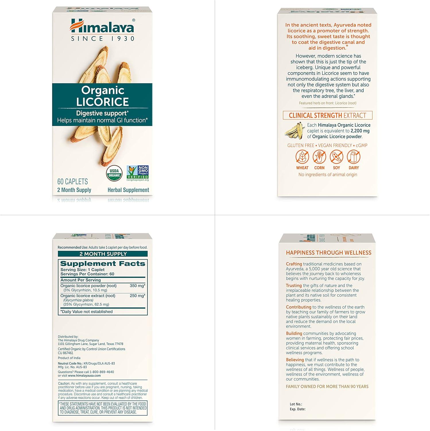 image:imageHimalaya Organic Licorice 60 Day Supply Digestive Health Supplement for Upset Stomach Relief and Occasional Bloating and Heartburn USDA Organic Vegan NonGMO NonDGL Gluten Free 60 Caplets60 Count Pack of 2