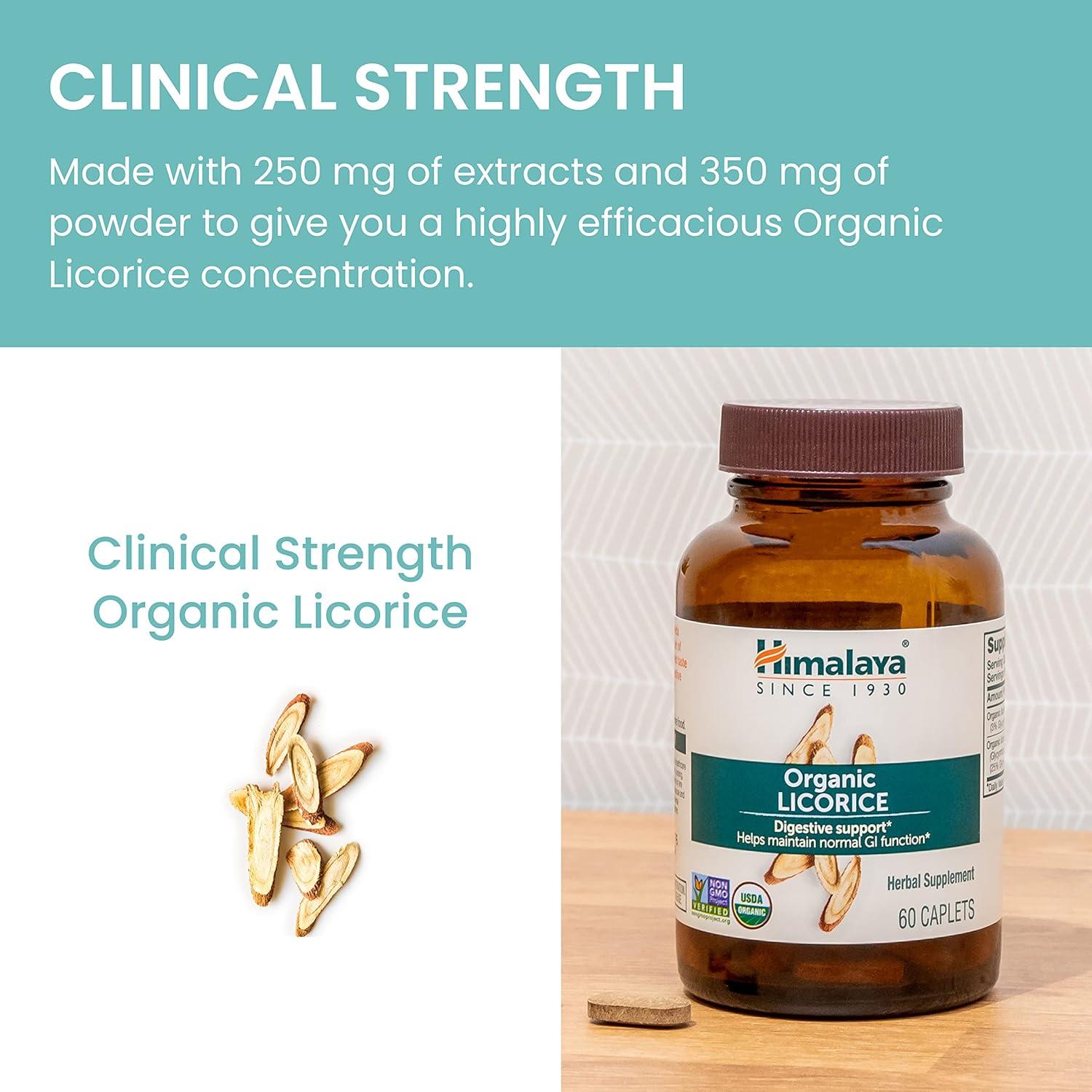 image:imageHimalaya Organic Licorice 60 Day Supply Digestive Health Supplement for Upset Stomach Relief and Occasional Bloating and Heartburn USDA Organic Vegan NonGMO NonDGL Gluten Free 60 Caplets60 Count Pack of 2