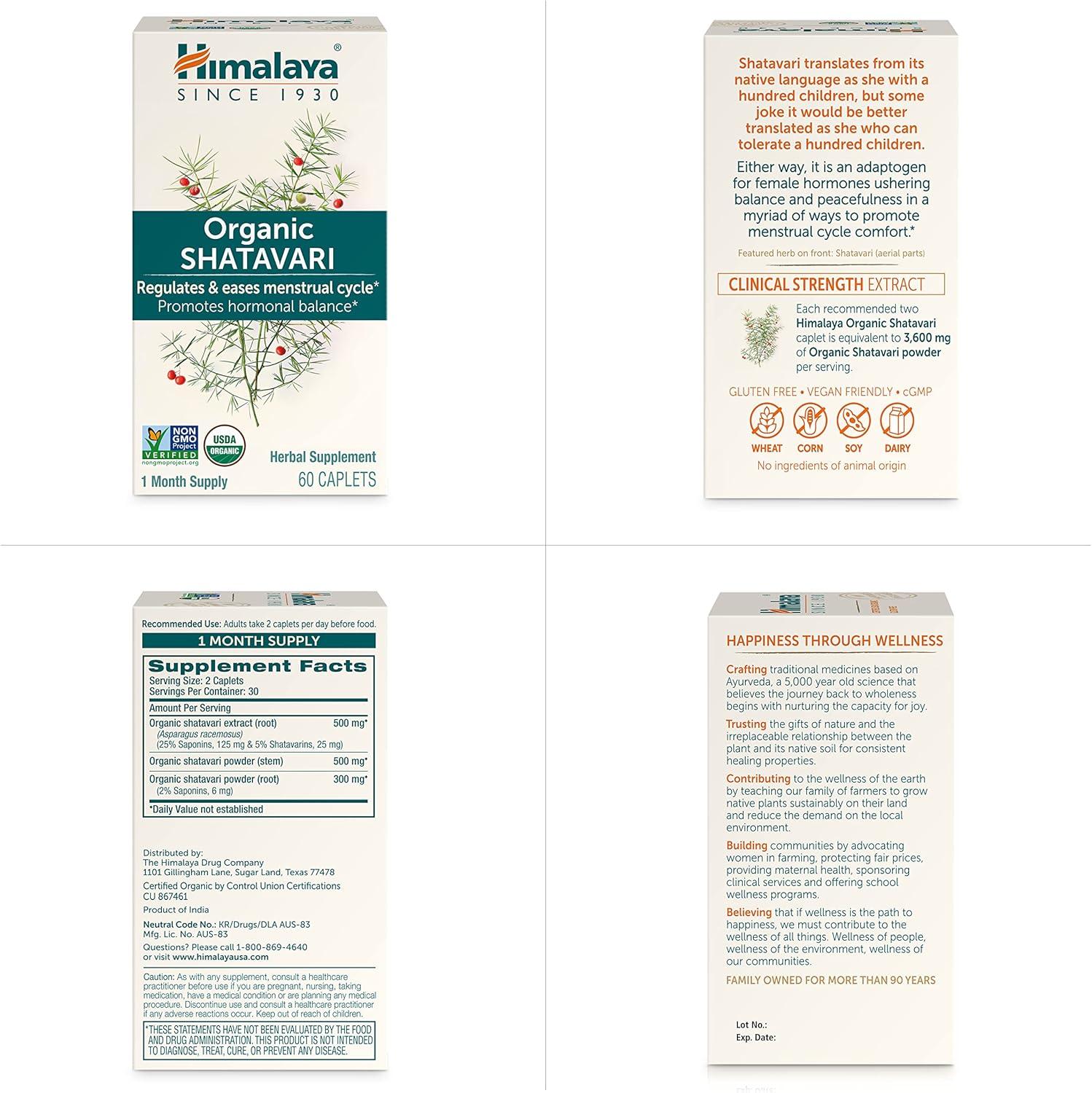 image:imageHimalaya Organic Shatavari Promotes Hormone Balance for Women and Menstrual Cramp Relief USDA Organic Vegan Gluten Free 1300 mg 60 Caplets60 Count Pack of 1