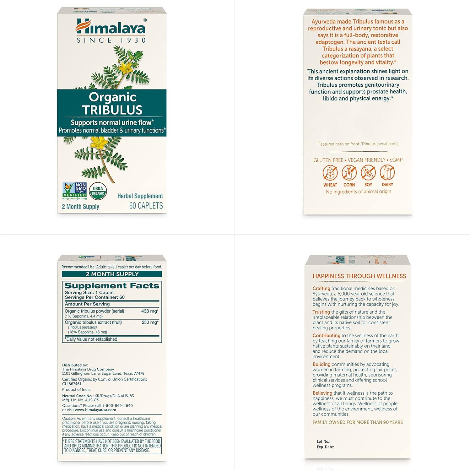 image:imageHimalaya Organic Tribulus Terrestris Herbal Supplement for Bladder Control Male Endurance Prostate and Libido Support Vegan NonGMO Gluten Free 688 mg 60 Caplets