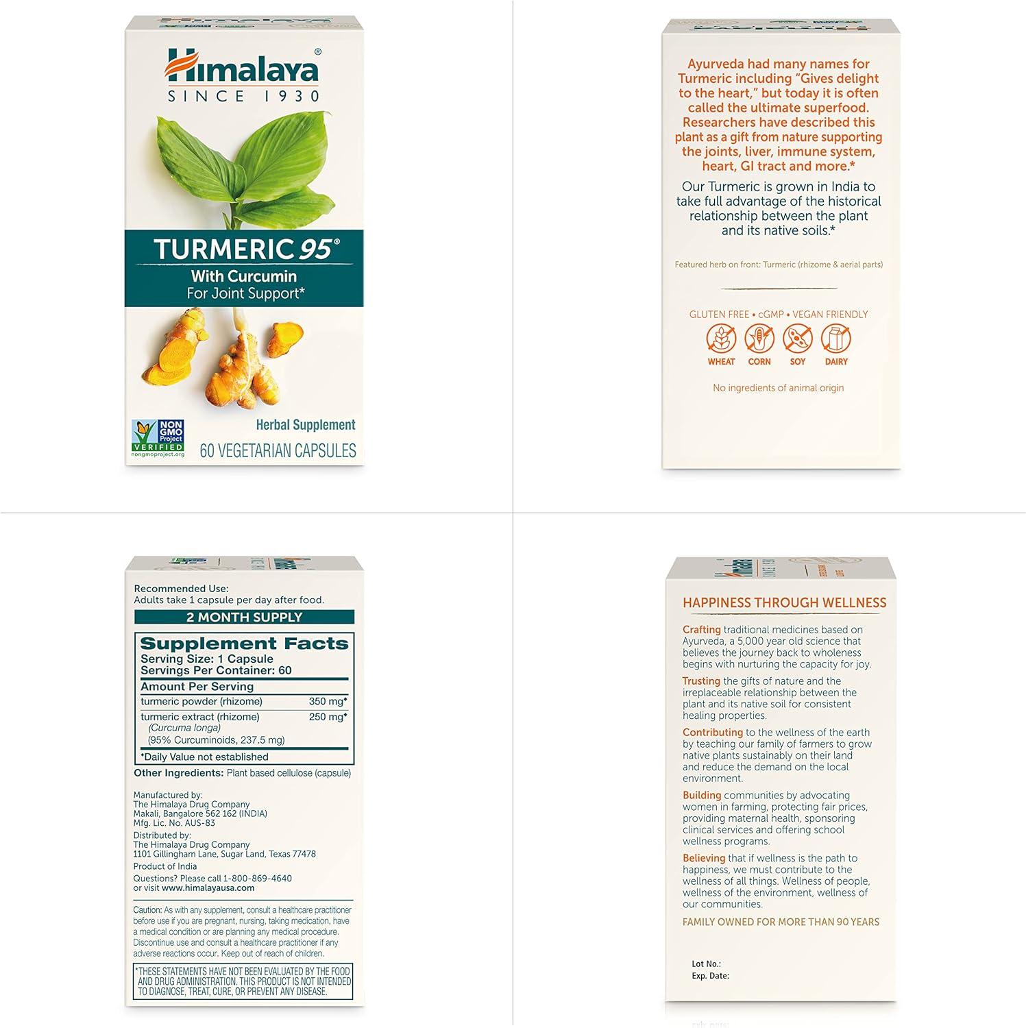 image:imageHimalaya Turmeric 95 Herbal Supplement with Turmeric Curcumin for Joint Support and Mobility 95 Curcuminoids Vegan NonGMO Gluten Free 600 mg 30 Capsules60 Count Pack of 1