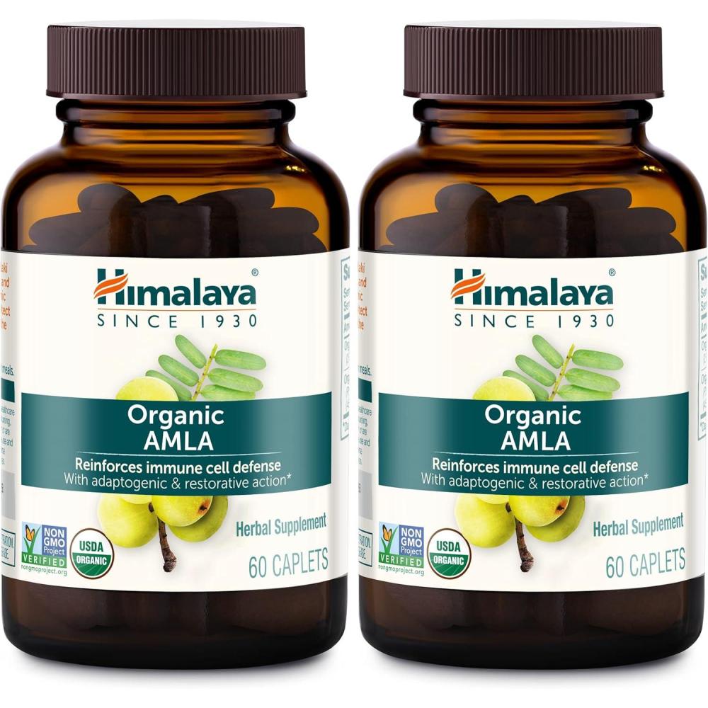 image:imageHimalaya Organic Amla  Herbal Immune Support Supplement with Adaptogen and Antioxidant  USDA Organic Vegan NonGMO Gluten Free 600 mg 60 Caplets60 Count Pack of 2