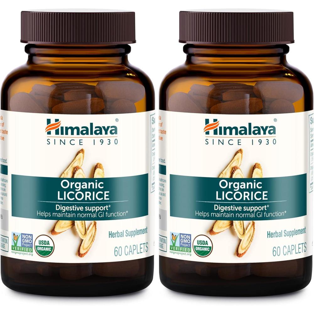 image:imageHimalaya Organic Licorice 60 Day Supply  Digestive Health Supplement for Upset Stomach Relief and Occasional Bloating and Heartburn  USDA Organic Vegan NonGMO NonDGL Gluten Free 60 Caplets60 Count Pack of 2