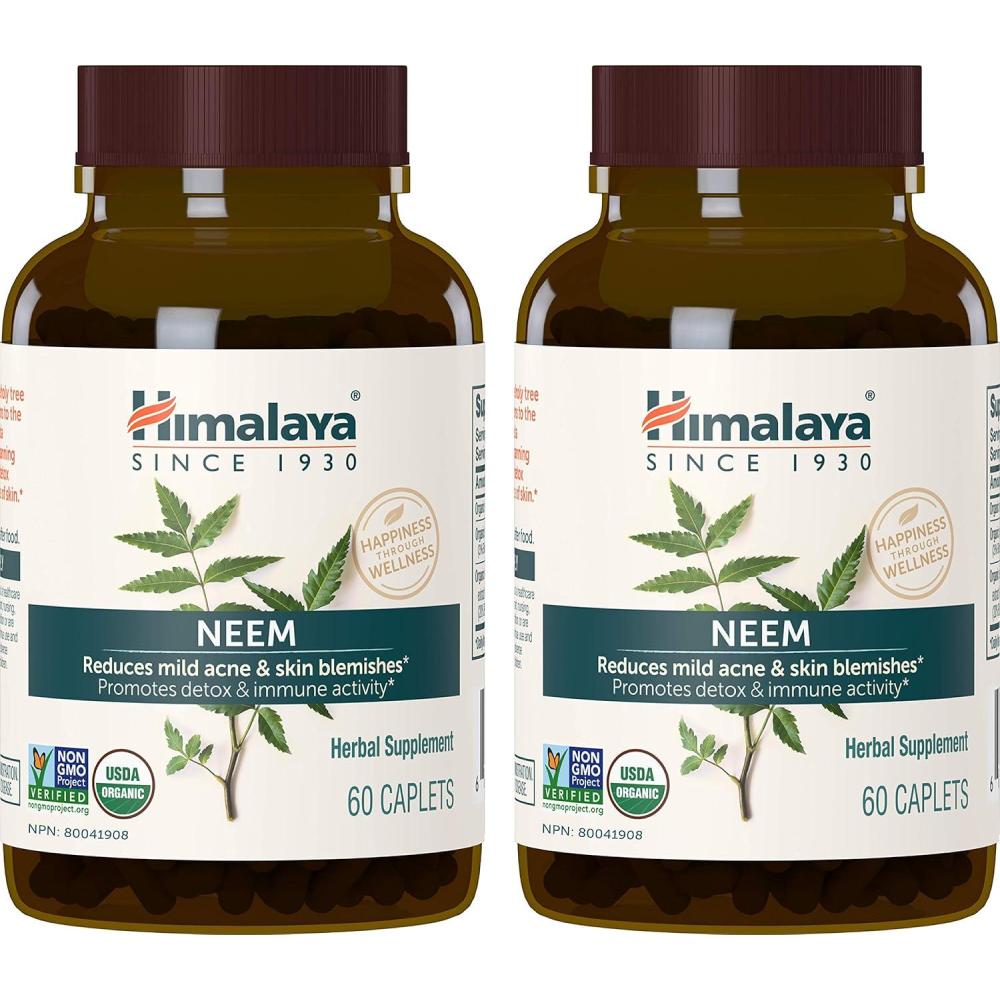 image:imageHimalaya Organic Neem Herbal Supplement for Mild Acne amp Clear Skin Purifying Ayurvedic USDA Certified Organic NonGMO Vegan 600 mg 60 Plant Based Caplets 2 Pack60 Count Pack of 2