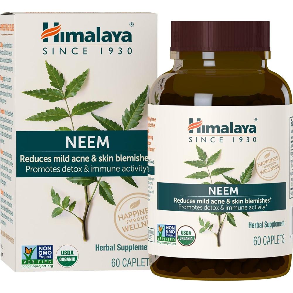 image:imageHimalaya Organic Neem Herbal Supplement for Mild Acne amp Clear Skin Purifying Ayurvedic USDA Certified Organic NonGMO Vegan 600 mg 60 Plant Based Caplets 2 Pack60 Count Pack of 1