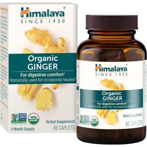 Himalaya Organic Ginger, 60 Day Supply – Digestive Health Supplement for Nausea, Upset Stomach Relief, and Occasional Bloating and Heartburn – USDA Organic, Vegan, Non-GMO, Gluten Free, 60 Caplets