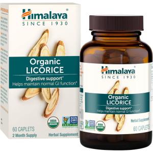 Himalaya Organic Licorice, 60 Day Supply – Digestive Health Supplement for Upset Stomach Relief and Occasional Bloating and Heartburn – USDA Organic, Vegan, Non-GMO, Non-DGL, Gluten Free, 60 Caplets(60 Count (Pack of 1))
