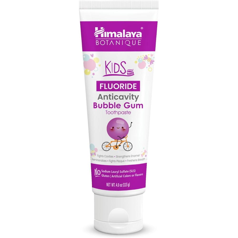 image:imageHimalaya Botanique Kids Fluoride Anticavity Toothpaste Bubble Gum Flavor Fluoride Toothpaste Helps Prevents Cavities Vegan SLS Free No Artificial Colors or Flavors Gluten Free 4 oz 113 g
