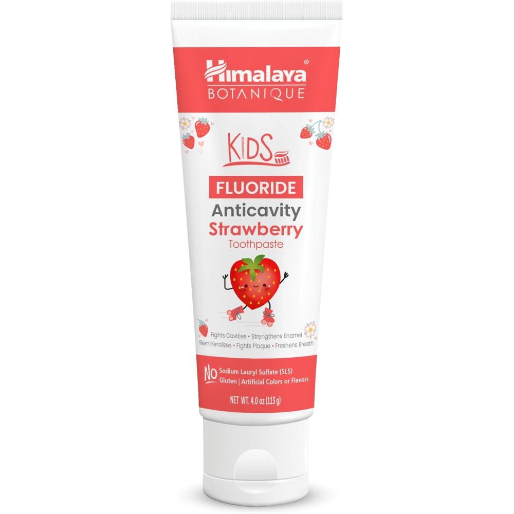 image:imageHimalaya Botanique Kids Fluoride Anticavity Toothpaste Strawberry Flavor Fluoride Toothpaste Helps Prevent Cavities Vegan SLS Free No Artificial Colors or Flavors Gluten Free 4 oz 113 g