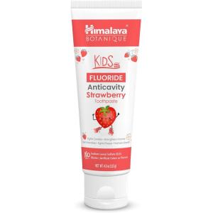 Himalaya Botanique Kids Fluoride Anticavity Toothpaste, Strawberry Flavor, Fluoride Toothpaste, Helps Prevent Cavities, Vegan, SLS Free, No Artificial Colors or Flavors, Gluten Free, 4 oz (113 g)