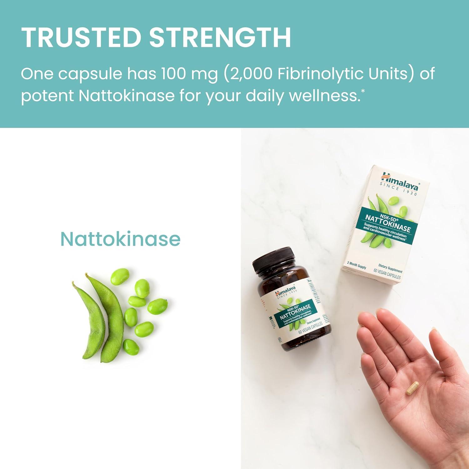 image:imageHimalaya NSKSD Nattokinase Dietary Supplement for Healthy Circulation Vegan Gluten Free Natto Extract 100 mg 60 Capsules