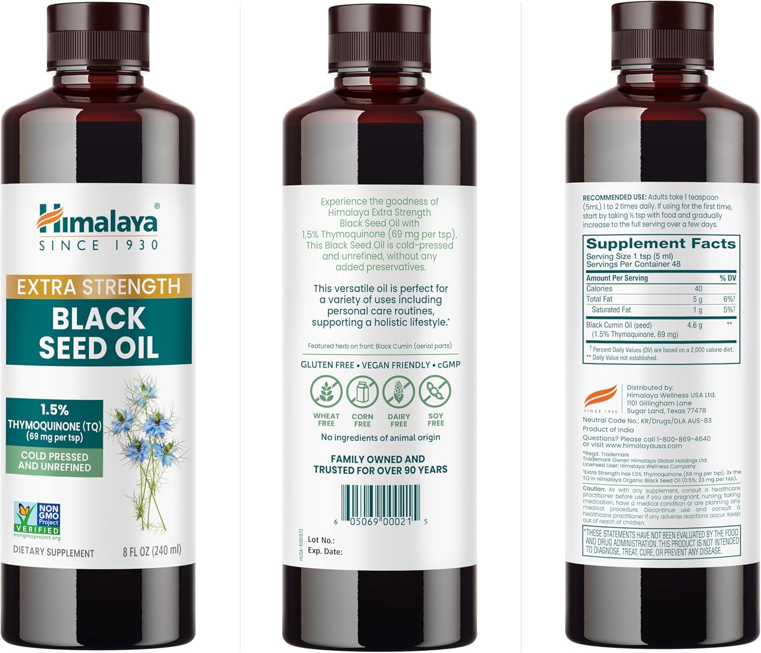 image:imageHimalaya Extra Strength Black Seed Oil ColdPressed amp Unrefined 15 Thymoquinone 69 mg per TSP 8 oz