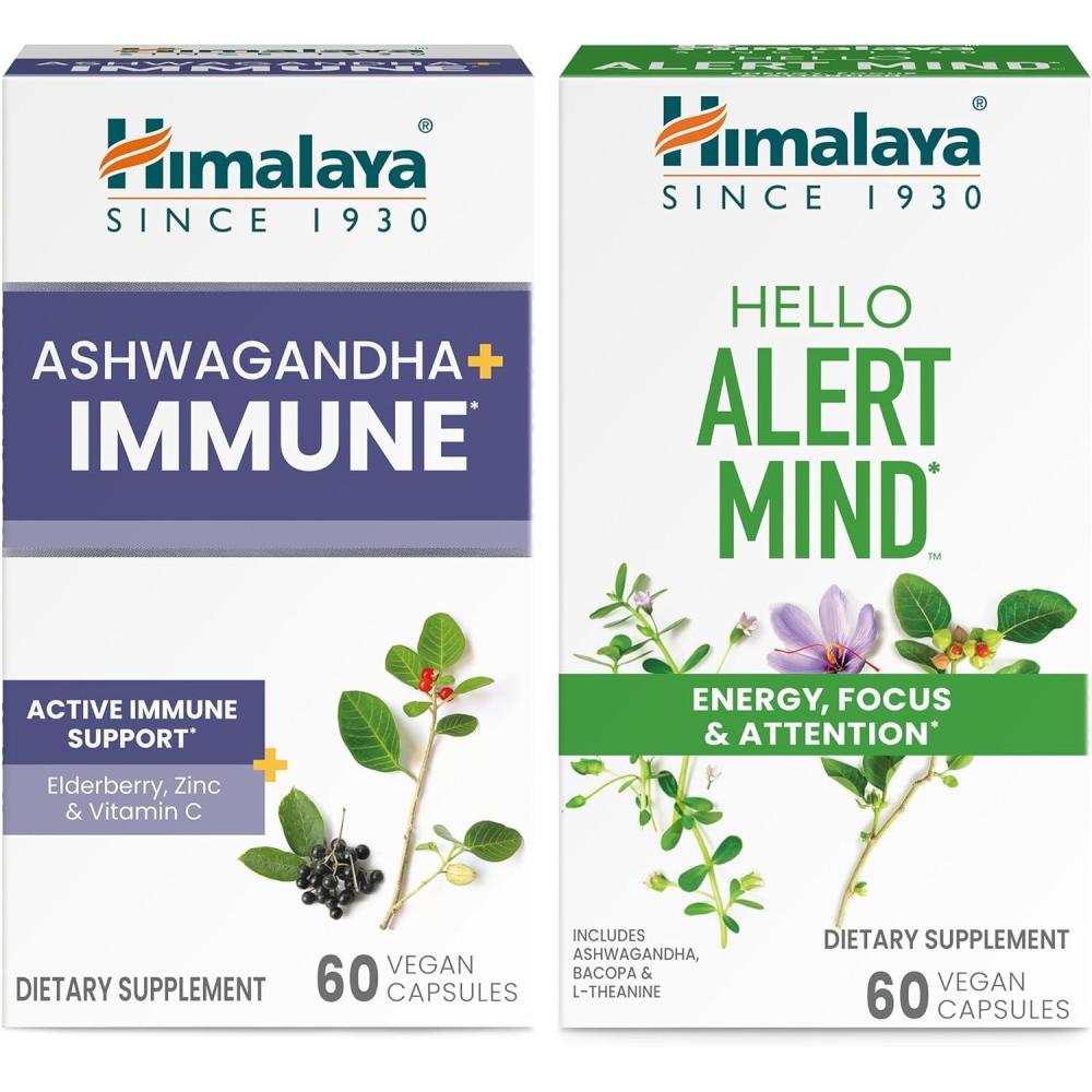 image:imageHimalaya Ashwagandha Immune with Vitamin C for Active Immune Support amp Hello Alert Mind for Energy Focus amp Attention 60 Capsules Each Bundle