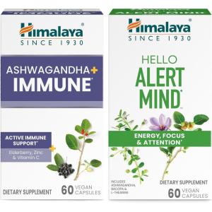 Himalaya Ashwagandha +Immune with Vitamin C for Active Immune Support & Hello Alert Mind for Energy, Focus & Attention, 60 Capsules Each – Bundle